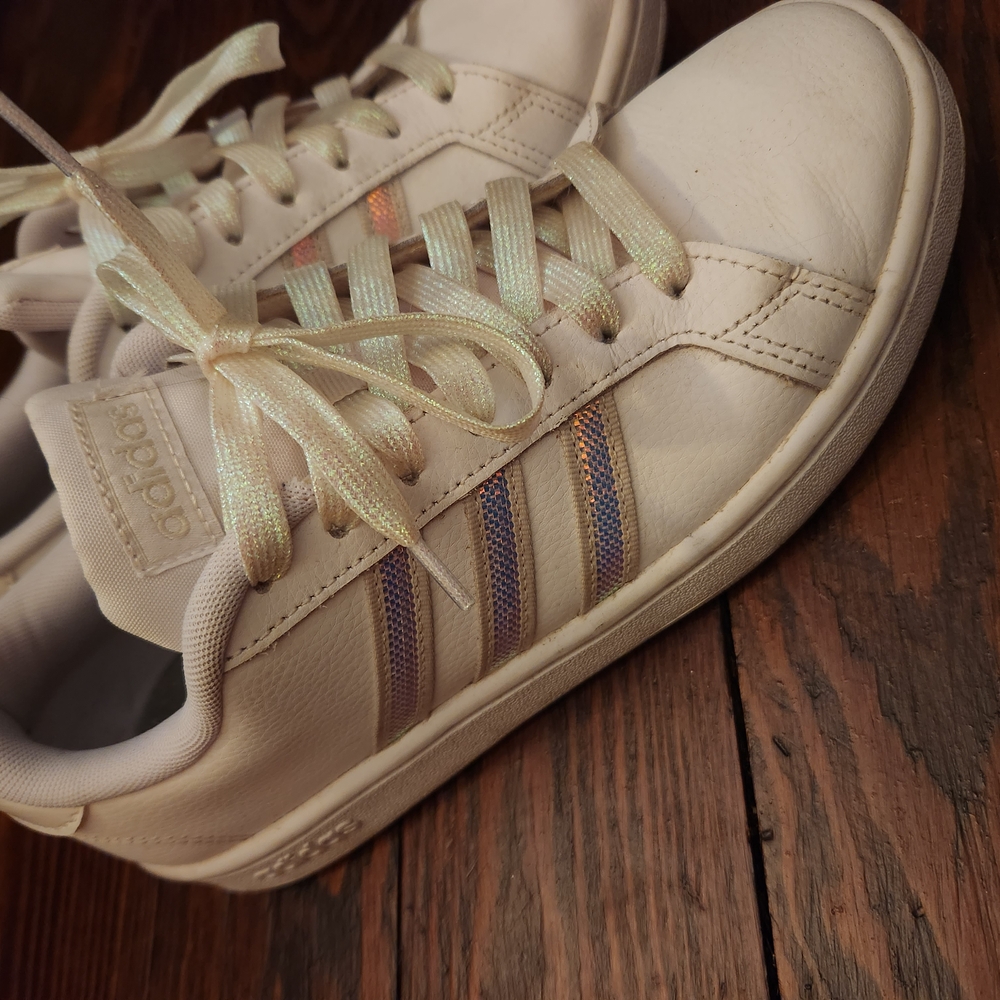 Women's Adidas White Holograph Sneakers, 7